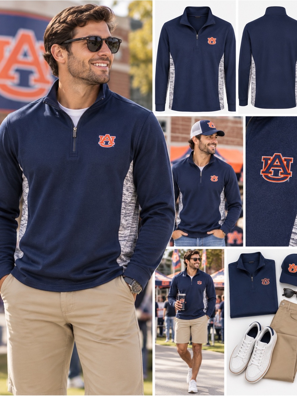 Auburn University Navy Quarter-Zip Pullover Top